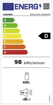 Energielabel von RDsfd 5220-22, Energieeffizienzklasse D. Daten siehe Produktdetailseite.