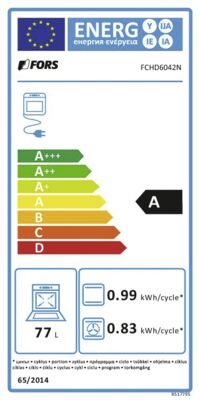 Étiquette énergétique de FCHD6042N, classe d'efficacité énergétique A. Données disponibles sur la page produit.