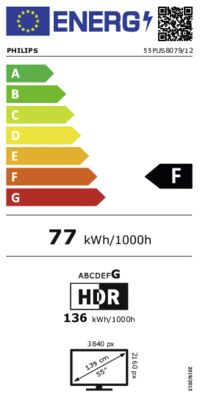 Energielabel von 55PUS8079/12, Energieeffizienzklasse F. Daten siehe Produktdetailseite.