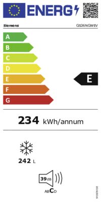 Energielabel von GS36NGWEV, Energieeffizienzklasse E. Daten siehe Produktdetailseite.