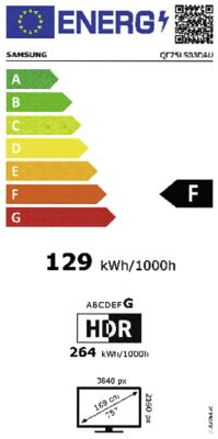 Energielabel von QE75LS03DAUXXN The Frame 7.0 (2024), Energieeffizienzklasse F. Daten siehe Produktdetailseite.