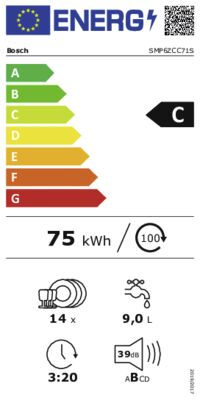 Energielabel von SMP6ZCC71S, Energieeffizienzklasse C. Daten siehe Produktdetailseite.