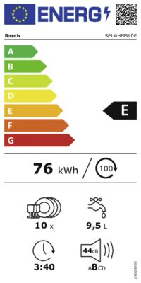 Energielabel von SPU4HMS10E, Energieeffizienzklasse E. Daten siehe Produktdetailseite.