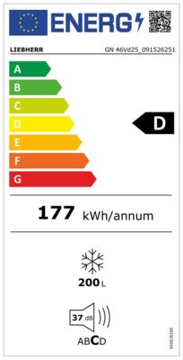 Energielabel von GN 46Vd25, Energieeffizienzklasse D. Daten siehe Produktdetailseite.