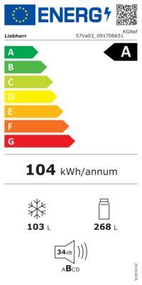 Energielabel von KGNsf 57Va03, Energieeffizienzklasse A. Daten siehe Produktdetailseite.