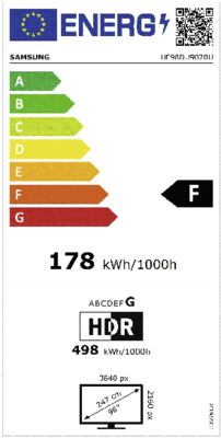 Energielabel von UE98DU9070UXXN, Energieeffizienzklasse F. Daten siehe Produktdetailseite.