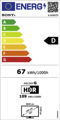 Energielabel von BRAVIA 7 K65XR70AEP, Energieeffizienzklasse D. Daten siehe Produktdetailseite.