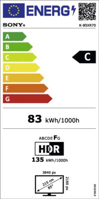 Energielabel von Bravia 7 K85XR70PAEP, Energieeffizienzklasse C. Daten siehe Produktdetailseite.