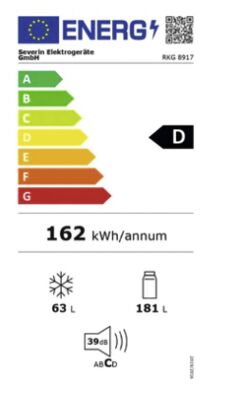 Etichetta energetica di RKG 8917, classe di efficienza energetica D. Dati disponibili sulla pagina del prodotto.