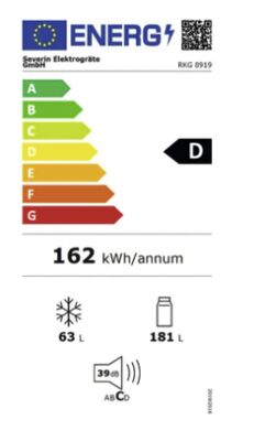 Etichetta energetica di RKG 8919, classe di efficienza energetica D. Dati disponibili sulla pagina del prodotto.