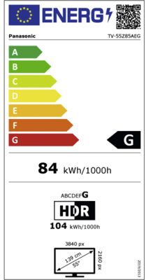 Energielabel von TV-55Z85AEG, Energieeffizienzklasse G. Daten siehe Produktdetailseite.