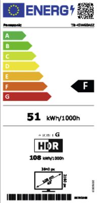 Etichetta energetica di TB-43W60AEZ, classe di efficienza energetica F. Dati disponibili sulla pagina del prodotto.