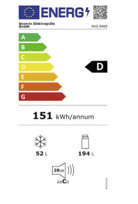 Etichetta energetica di RKG 8985, classe di efficienza energetica D. Dati disponibili sulla pagina del prodotto.