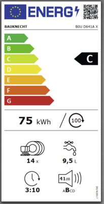 Energielabel von B0U D641A X, Energieeffizienzklasse C. Daten siehe Produktdetailseite.