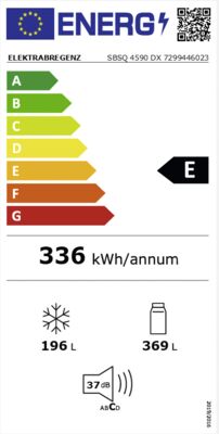 Energielabel von Elektrabregenz Side by Side SBSQ 4590 DX, Energieeffizienzklasse E. Daten siehe Produktdetailseite.