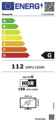 Energielabel von TV-65Z95AEG, Energieeffizienzklasse G. Daten siehe Produktdetailseite.