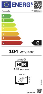 Energielabel von TV-65Z85AEG, Energieeffizienzklasse G. Daten siehe Produktdetailseite.