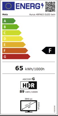 Energielabel von Aurus 48 FA63 OLED twin, Energieeffizienzklasse F. Daten siehe Produktdetailseite.