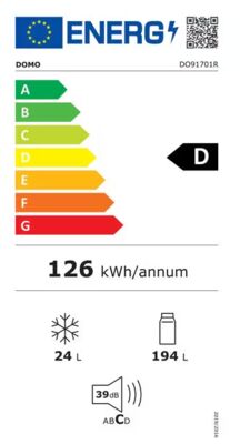 Étiquette énergétique de DO91701R, classe d'efficacité énergétique D. Données disponibles sur la page produit.