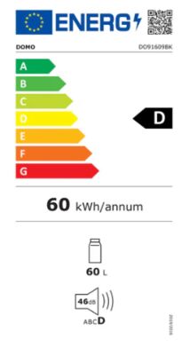 Étiquette énergétique de DO91609BK, classe d'efficacité énergétique D. Données disponibles sur la page produit.