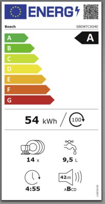 Energielabel von SBD8TCX04E, Energieeffizienzklasse A. Daten siehe Produktdetailseite.