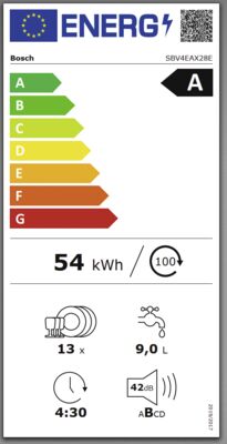 Energielabel von SBV4EAX28E, Energieeffizienzklasse A. Daten siehe Produktdetailseite.