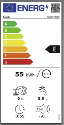 Energielabel von SKS6ITB00E, Energieeffizienzklasse E. Daten siehe Produktdetailseite.