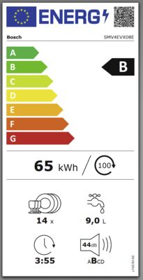 Energielabel von SMV4EVX08E, Energieeffizienzklasse B. Daten siehe Produktdetailseite.