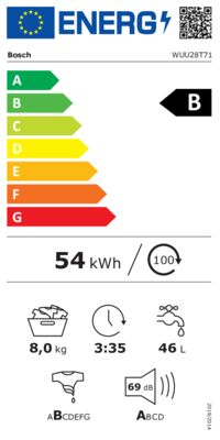Energielabel von WUU28T71, Energieeffizienzklasse B. Daten siehe Produktdetailseite.