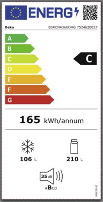 Energielabel von B5RCNA366OHG, Energieeffizienzklasse C. Daten siehe Produktdetailseite.