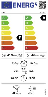 Energielabel von WT10+7, Energieeffizienzklasse E. Daten siehe Produktdetailseite.