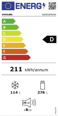 Energielabel von RB38C600DSA/EF, Energieeffizienzklasse D. Daten siehe Produktdetailseite.