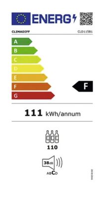 Étiquette énergétique de CLD115B1, classe d'efficacité énergétique F. Données disponibles sur la page produit.