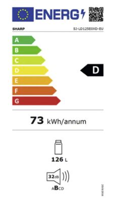 Étiquette énergétique de SJ-LD125E0XD, classe d'efficacité énergétique D. Données disponibles sur la page produit.