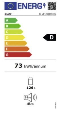 Étiquette énergétique de SJ-LD125E0XS, classe d'efficacité énergétique D. Données disponibles sur la page produit.