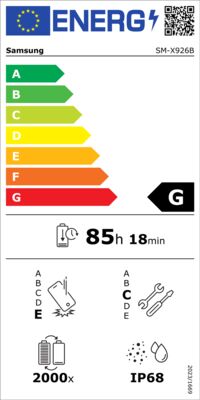 Energielabel von Galaxy Tab S10 Ultra 5G 512GB, Energieeffizienzklasse G. Daten siehe Produktdetailseite.