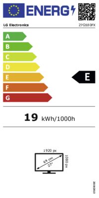 Energielabel von 27GS50FX-B.AEUQ UltraGear, Energieeffizienzklasse E. Daten siehe Produktdetailseite.