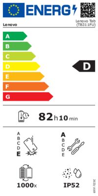 Energielabel von Tab 10,1" FHD TB311FU 128GB + blauer Kids Bumper, Energieeffizienzklasse D. Daten siehe Produktdetailseite.