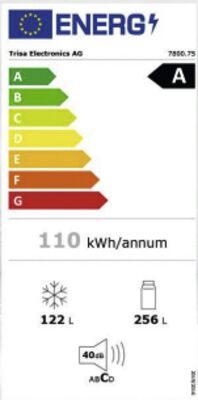 Étiquette énergétique de Kombi Kühlschrank 378 L, Edelstahl, classe d'efficacité énergétique A. Données disponibles sur la page produit.