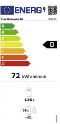 Étiquette énergétique de Kühlschrank 126 L, classe d'efficacité énergétique D. Données disponibles sur la page produit.
