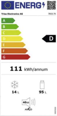 Étiquette énergétique de Kombi Kühlschrank 109 L, classe d'efficacité énergétique D. Données disponibles sur la page produit.