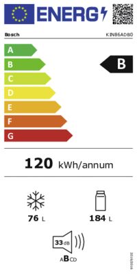 Energielabel von KIN86ADB0, Energieeffizienzklasse B. Daten siehe Produktdetailseite.