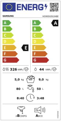 Energielabel von WD90DG5G34BEEG slim, Energieeffizienzklasse E. Daten siehe Produktdetailseite.