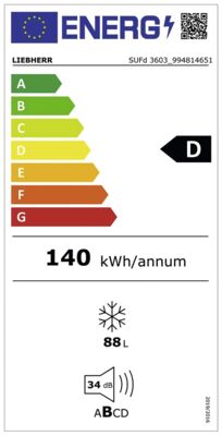 Energielabel von SUFd 3603  - 20, Energieeffizienzklasse D. Daten siehe Produktdetailseite.