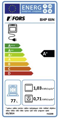 Étiquette énergétique de BHP 60 N, classe d'efficacité énergétique A+. Données disponibles sur la page produit.