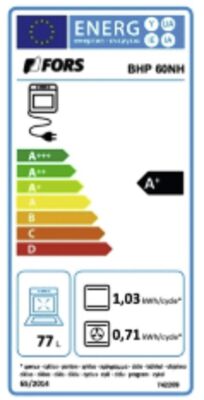 Étiquette énergétique de BHP 60 NH-1, classe d'efficacité énergétique A+. Données disponibles sur la page produit.