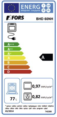 Étiquette énergétique de BHD 60 N, classe d'efficacité énergétique A. Données disponibles sur la page produit.