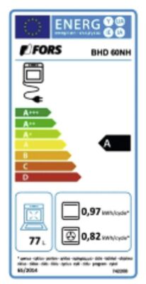 Étiquette énergétique de BHD 60 NH-1, classe d'efficacité énergétique A. Données disponibles sur la page produit.