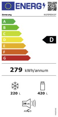 Energielabel von RS70F65KDTEF, Energieeffizienzklasse D. Daten siehe Produktdetailseite.