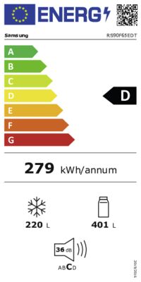 Energielabel von RS90F65EDTEF, Energieeffizienzklasse D. Daten siehe Produktdetailseite.